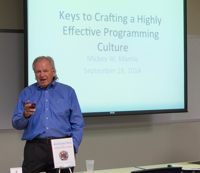 Co-author Mickey Mantle presenting "Keys to Crafting a Highly Effective Programming Culture" at the Engineering Leadership SIG of SVForum, September 2014.